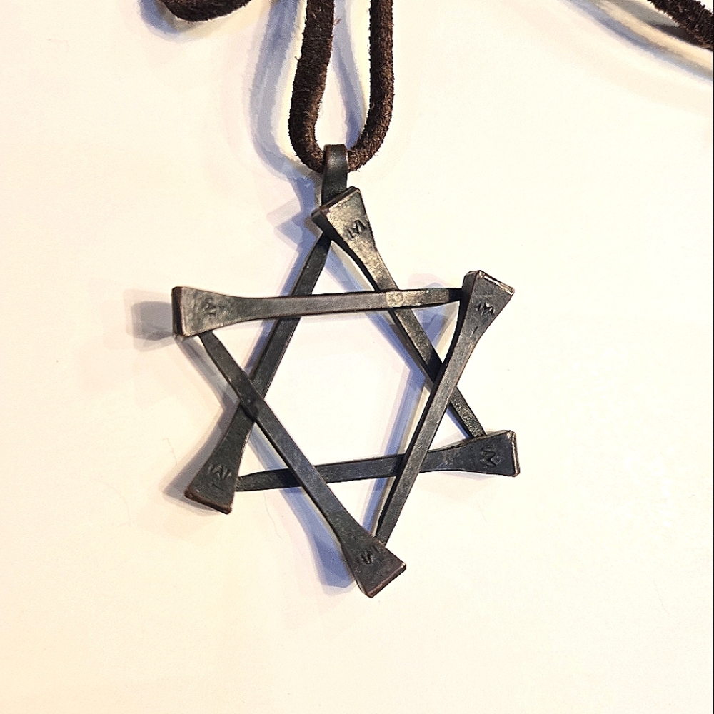 Large Star of David Pendant made of welded nails! Israel circa 1970's